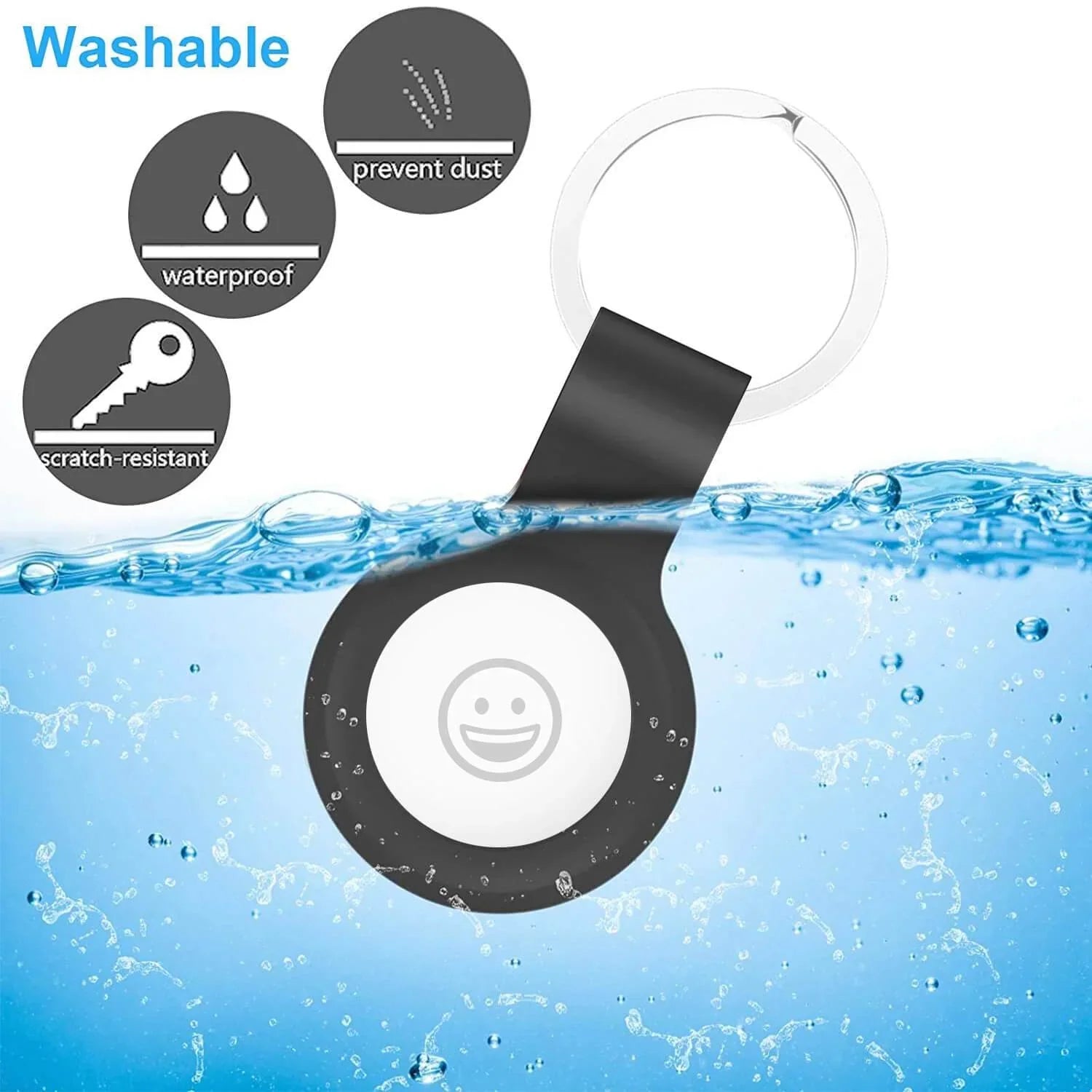 AirTag Silicone Loop With Steel Ring - 2 Pcs Set - Black And Red - Tashqila AirTag Silicone Loop With Steel Ring - 2 Pcs Set - Black And Red - Tashqila